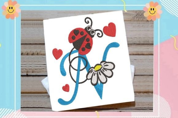 Ladybug N Letter Monogram: A Sweet Stitch for Gifts